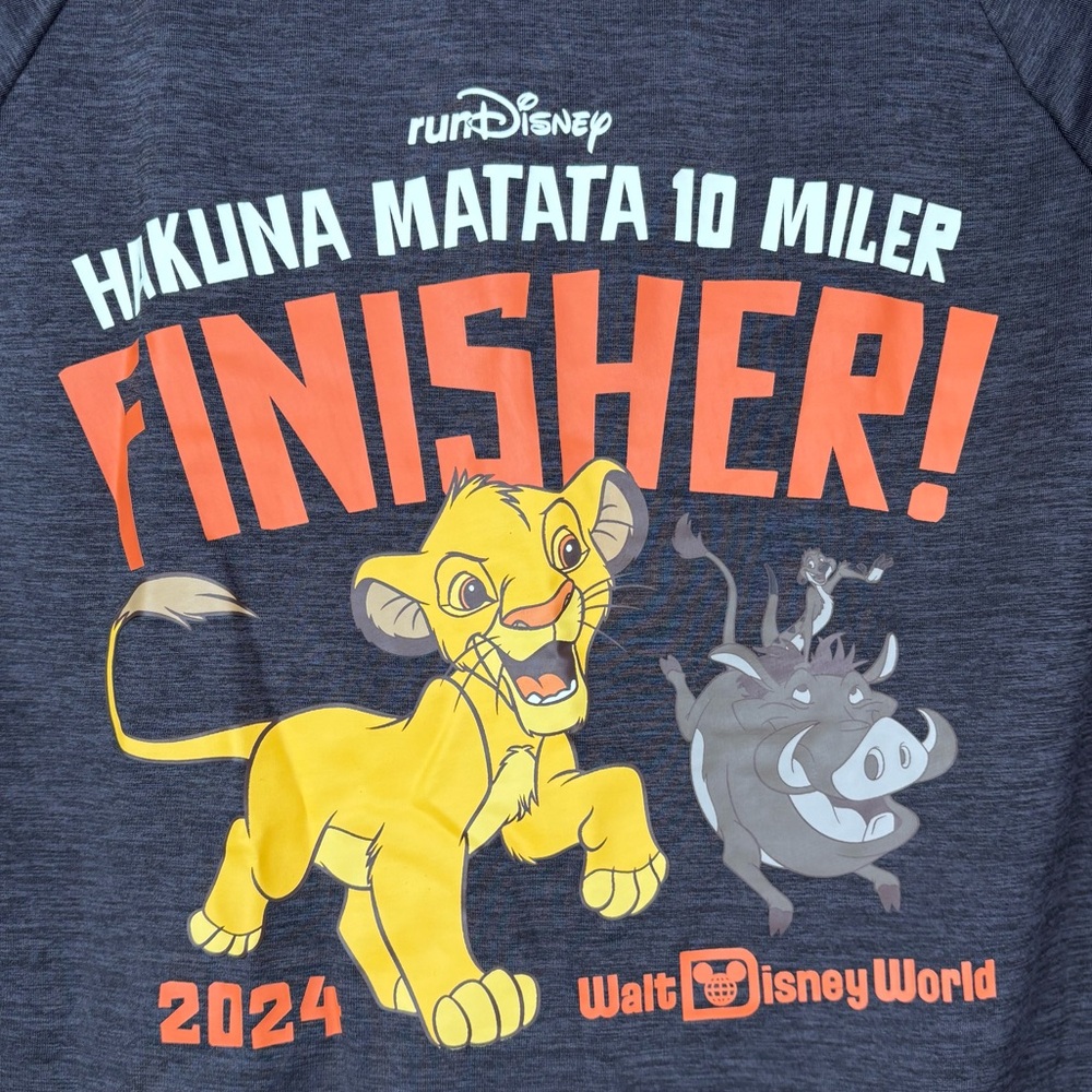 runDisney 2024 Hakuna Matata 10 Miler Finisher Shirt - Blue, Yellow, Orange